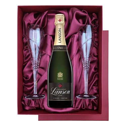 Lanson Le Black Creation 257 Brut Champagne 75cl in Red Luxury Presentation Set With Flutes